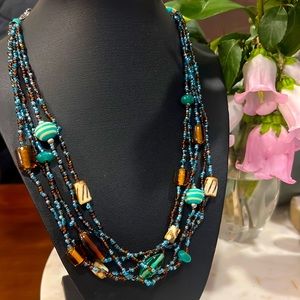 Earth tone, neutral glass bead multi strand necklace PLUS extension clasp chain